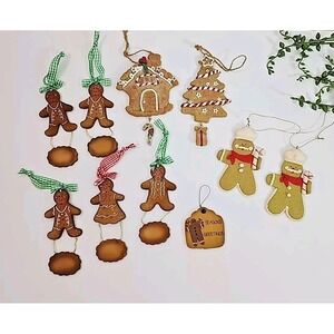 Gingerbread Man Christmas Tree Ornaments House Baker Resin 10 Pc Vintage‎